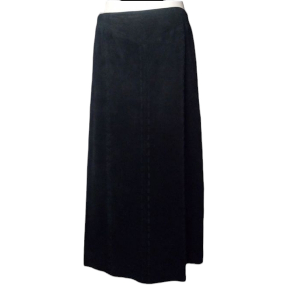Ruby Cho Black 100% Suede Leather Whip Stitch Detail Maxi Skirt Size 12 - Picture 5 of 9